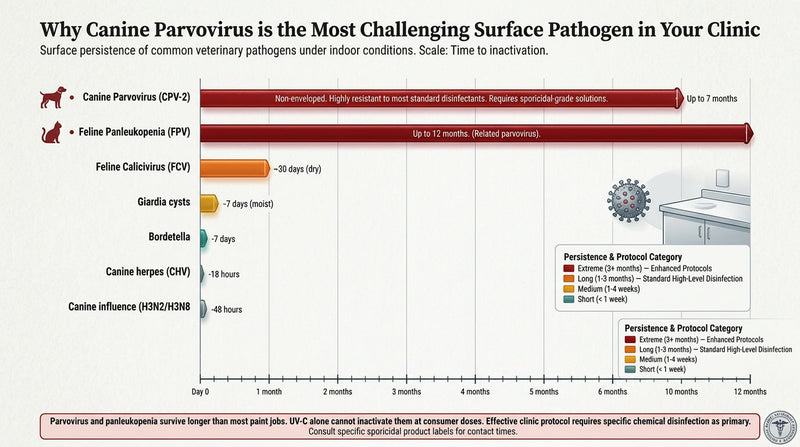 Veterinary clinic infection control: parvovirus survives 7 months on surfaces - what UV-C can and can't do about it