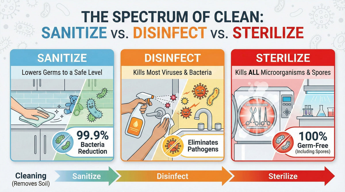 Sanitize vs. Disinfect vs. Sterilize: What's the Difference and Why It Matters